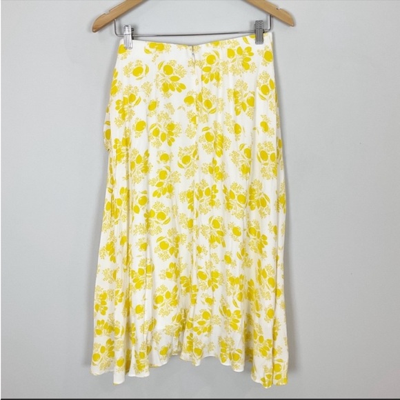 Ann Taylor Yellow Floral Fruit Print Midi Skirt - Picture 2 of 2